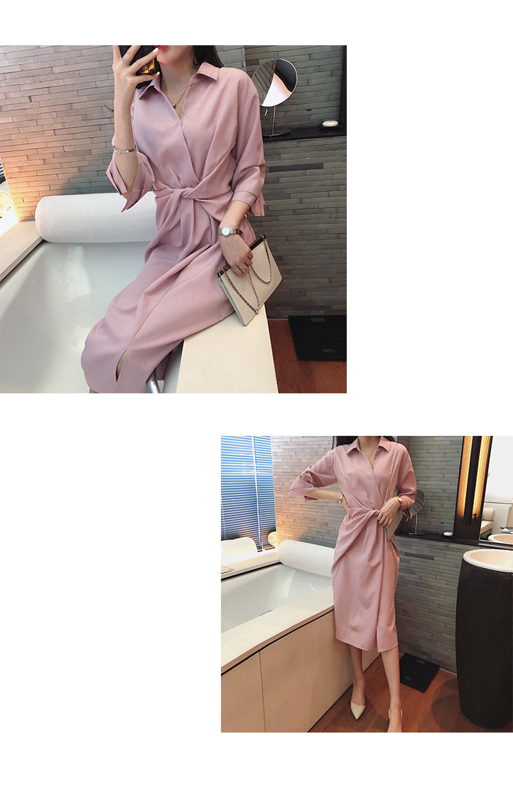 大人ワンピース ロング シャツ風ラップワンピース