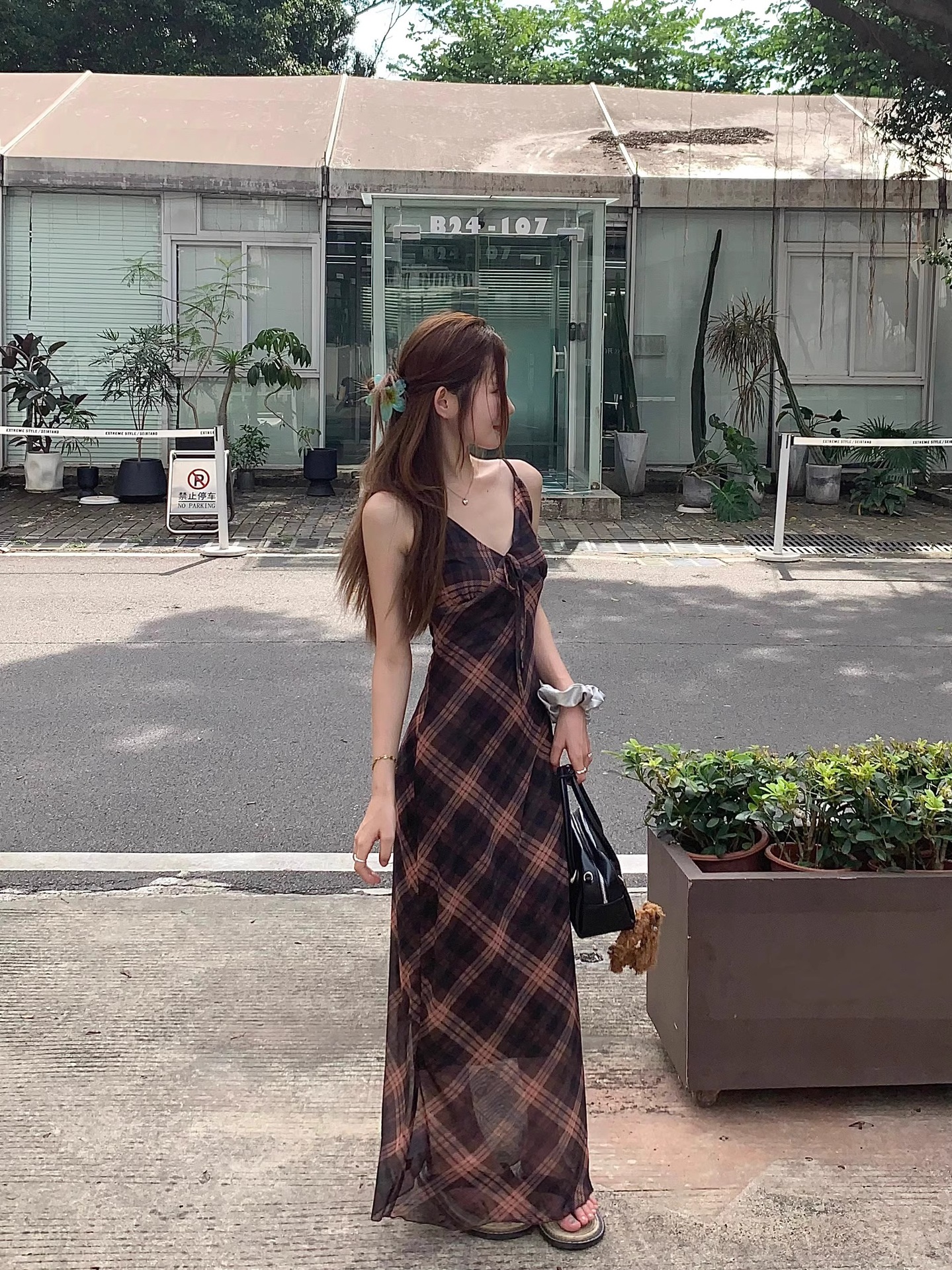大人ワンピース ロング 格子柄キャミソールロングワンピース