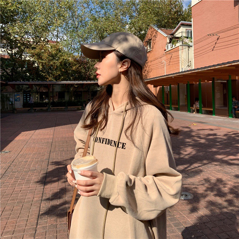 大人ワンピース フード付きロング丈ワンピース オーバーサイズ ロゴプリント