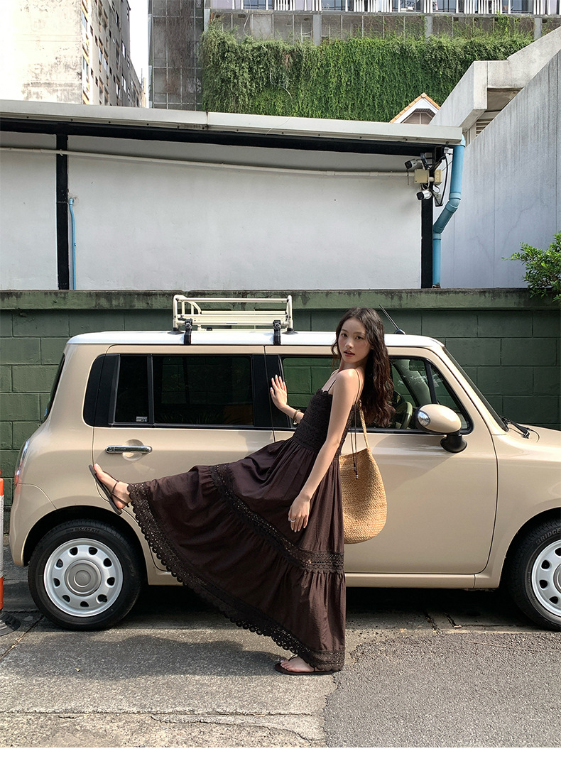 大人ワンピース ロング ティアードレースフリルキャミワンピース
