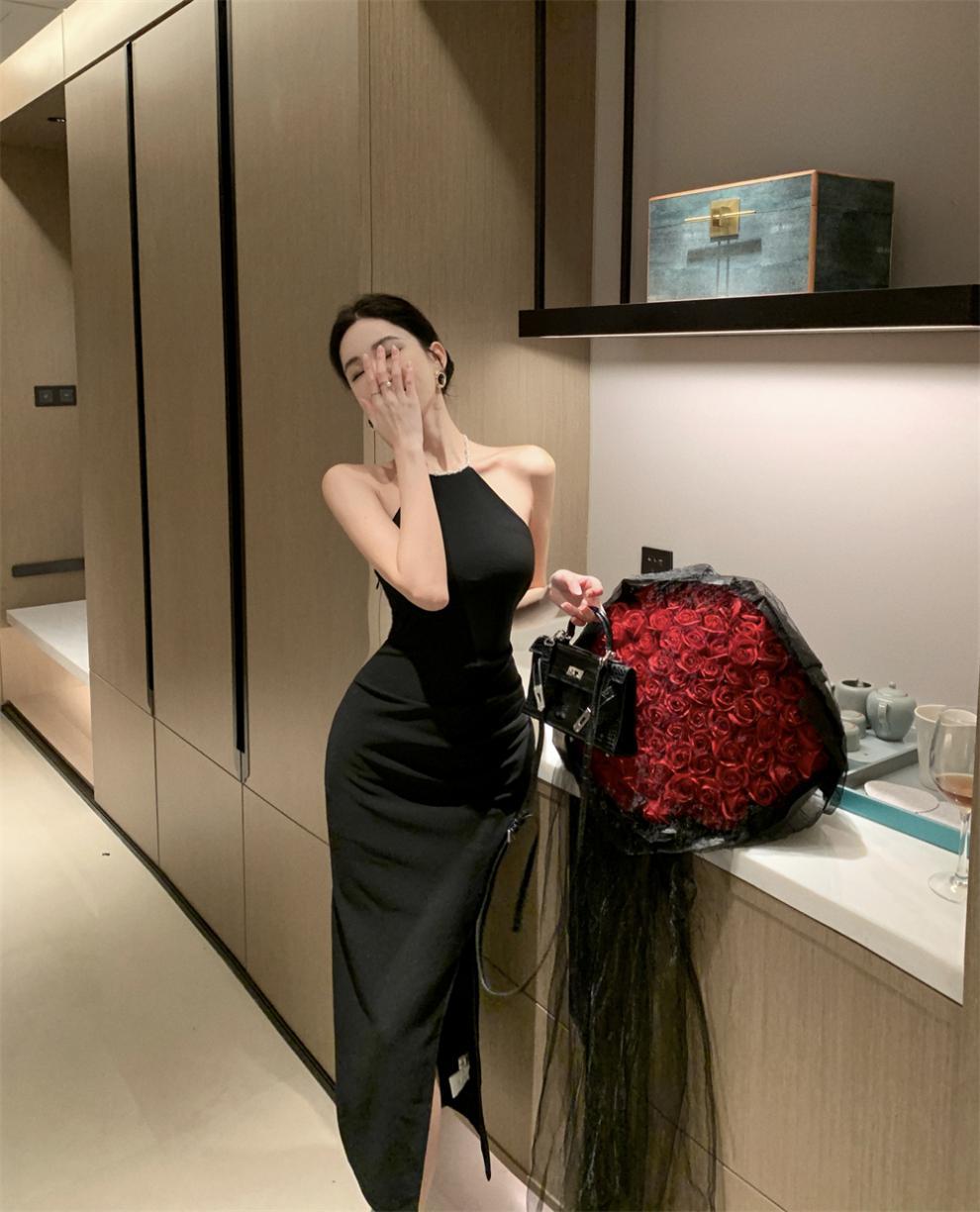 大人ワンピース ロング 上品ホルターネックロングワンピース