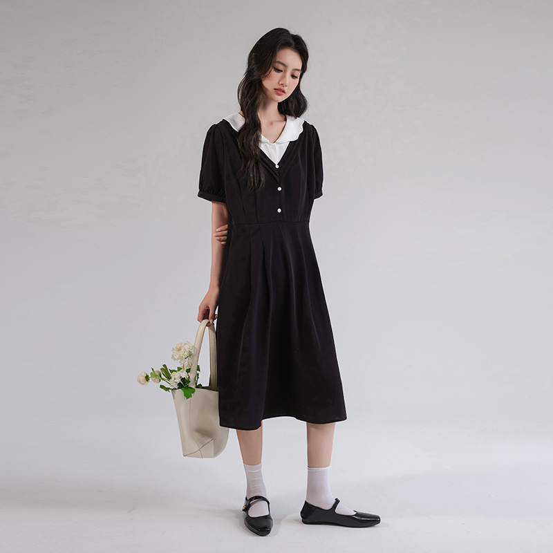 大人ワンピース ロング レイヤード風Vネックシフォンワンピース