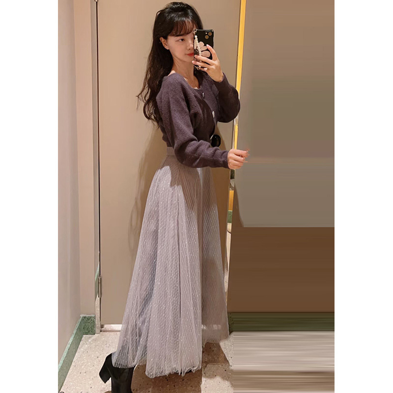 大人ワンピース ロング チュール切替大人ニットワンピース