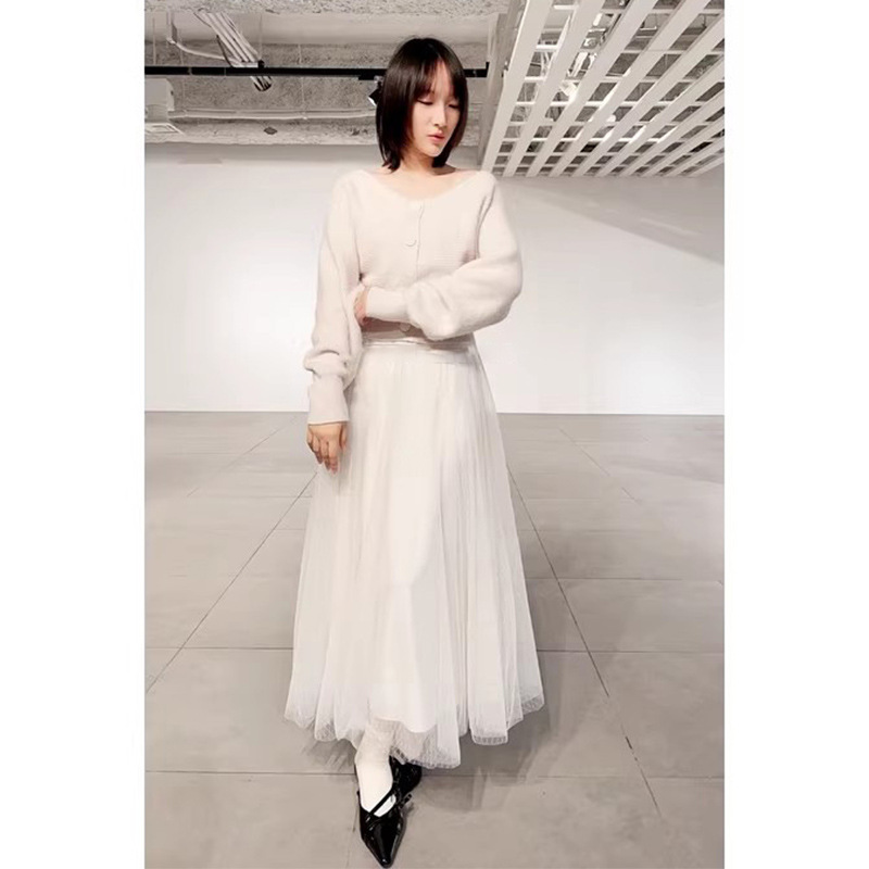 大人ワンピース ロング チュール切替大人ニットワンピース