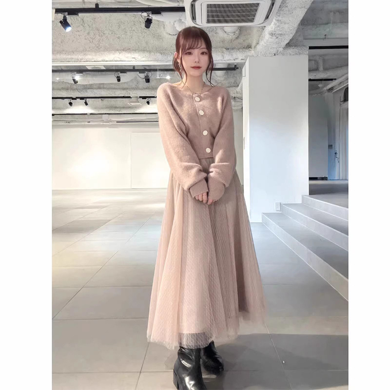 大人ワンピース ロング チュール切替大人ニットワンピース