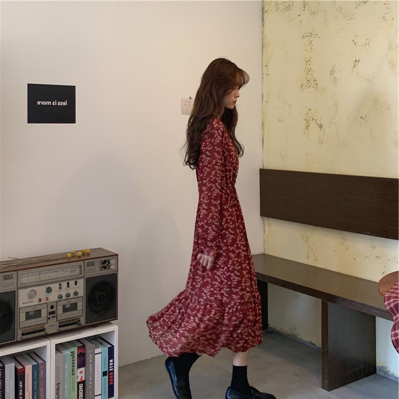 大人ワンピース ロング 花柄シフォンティアードロングワンピース