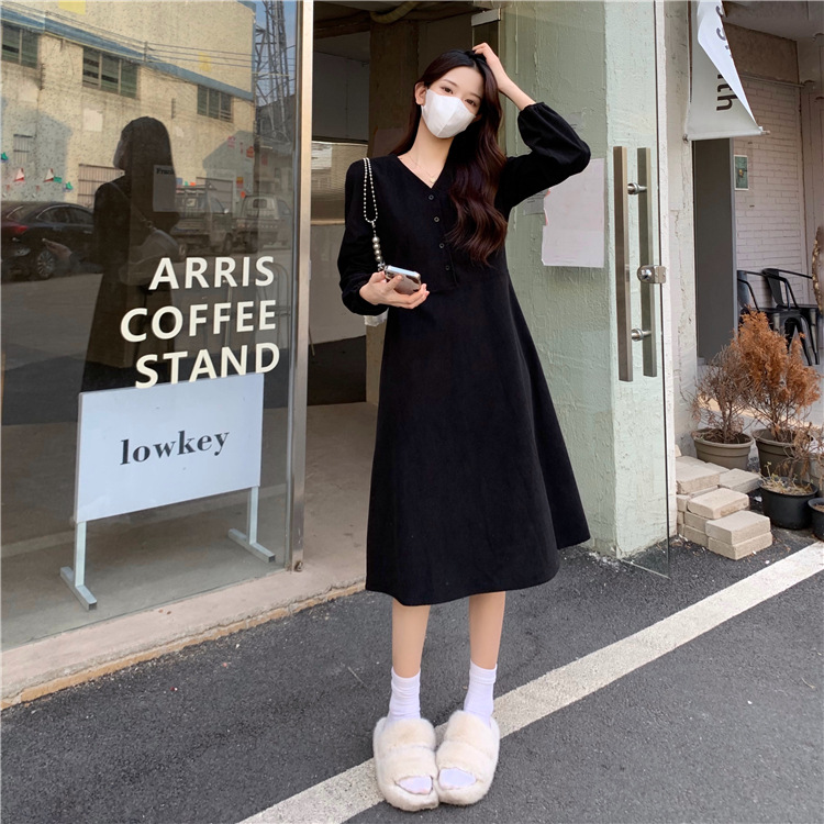 大人ワンピース きれいめ長袖ワンピース黒ベージュ大人シルエット