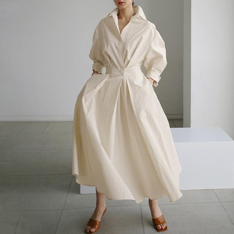 大人ワンピース ロング シンプル上質プリーツギャザーワンピース