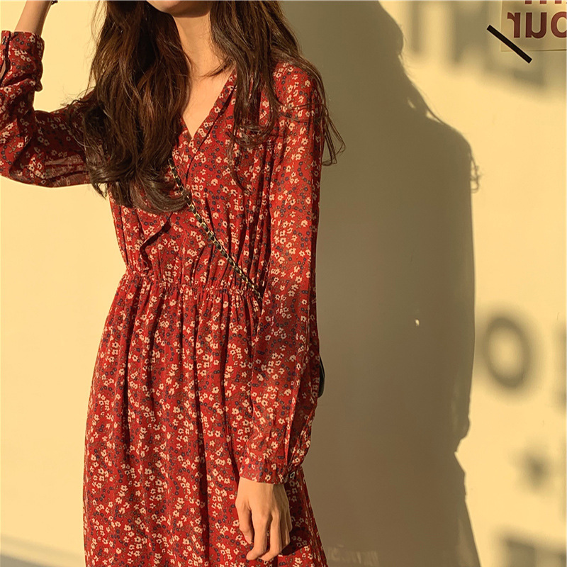 大人ワンピース ロング 花柄シフォンティアードロングワンピース