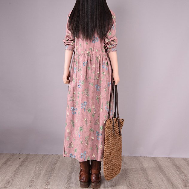 大人ワンピース 小花柄ニットワンピース長袖上品きれいめロング丈