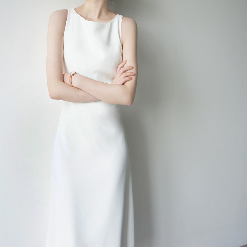 大人ワンピース ロング シンプル上品なノースリーブロングワンピース