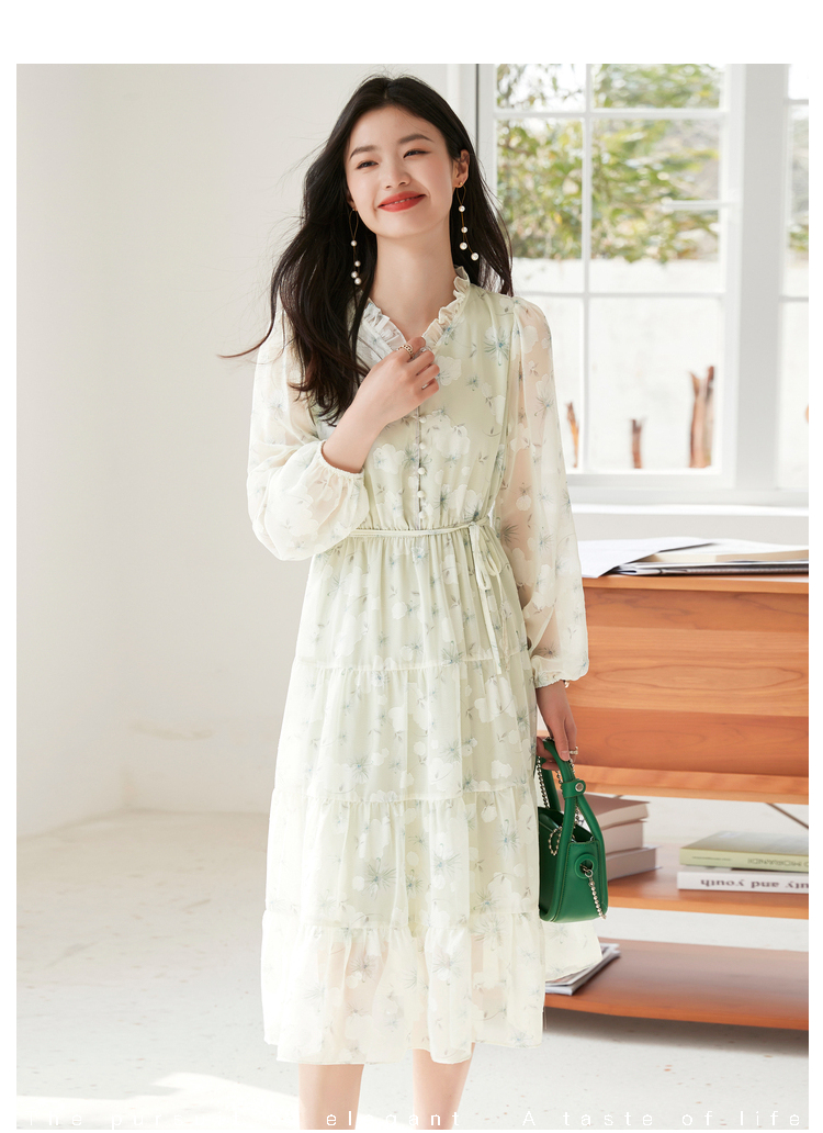 大人ワンピース ロング 花柄シフォンティアードロングワンピース