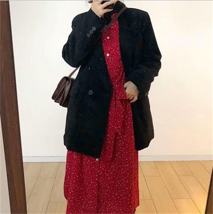 大人ワンピース ロング ドット柄リボンワンピース