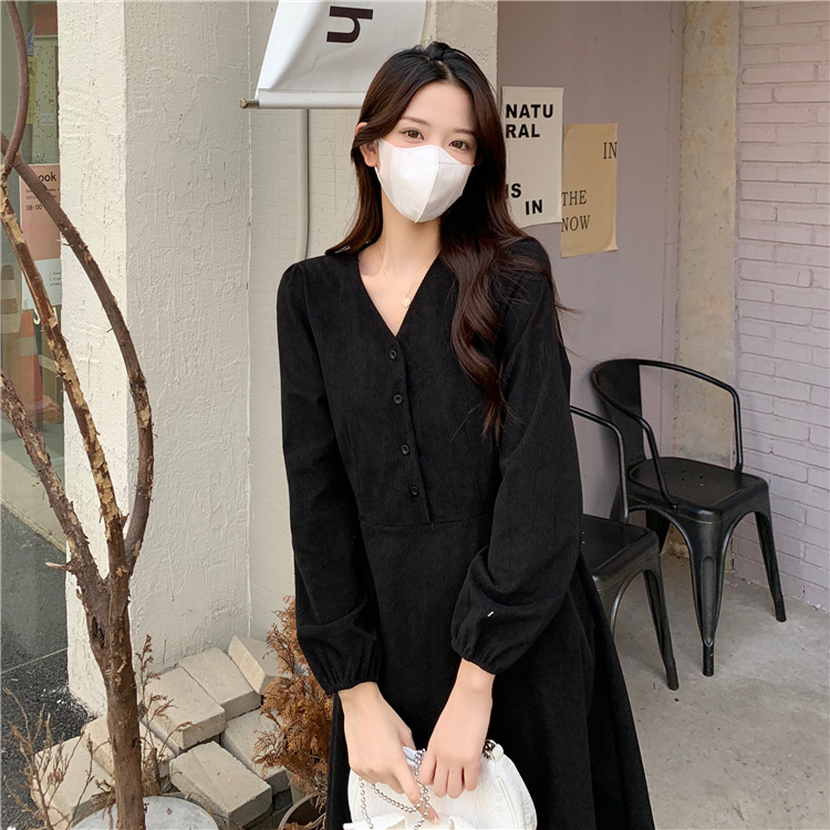 大人ワンピース きれいめ長袖ワンピース黒ベージュ大人シルエット