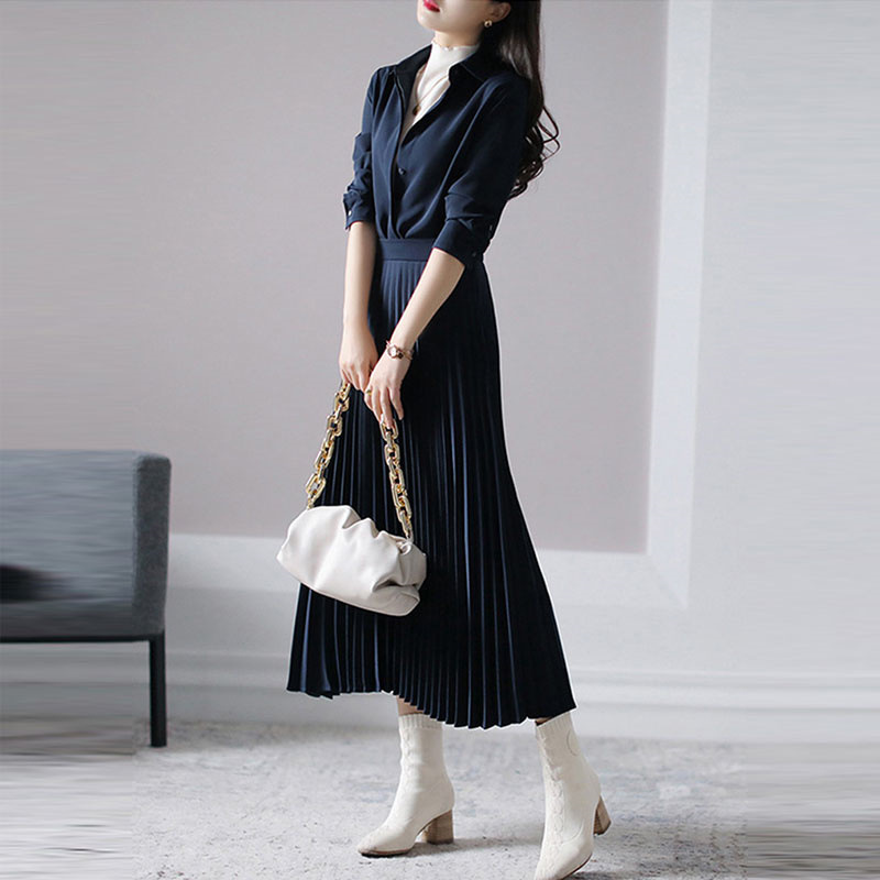 大人ワンピース ロング 上品プリーツ ワンピース