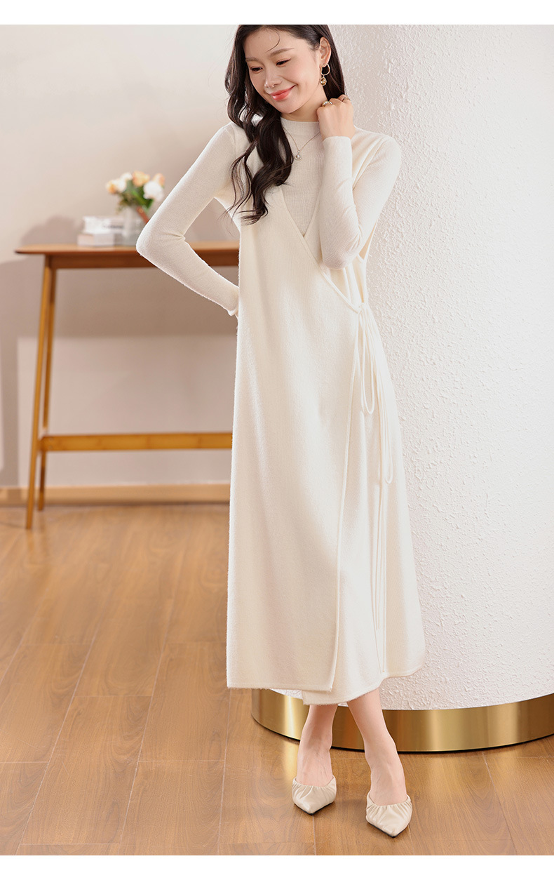 大人ワンピース ロング 上品ニットドレープロングワンピース