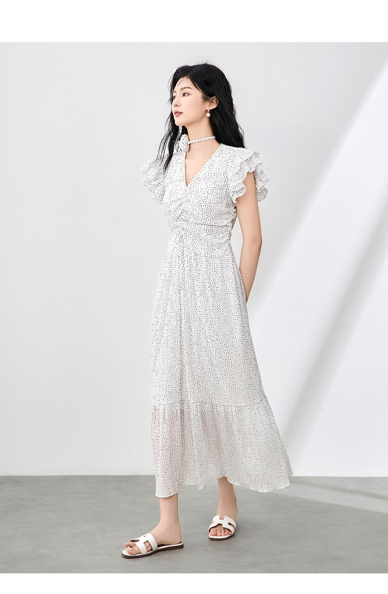 大人ワンピース ロング フリルスリーブロングワンピース