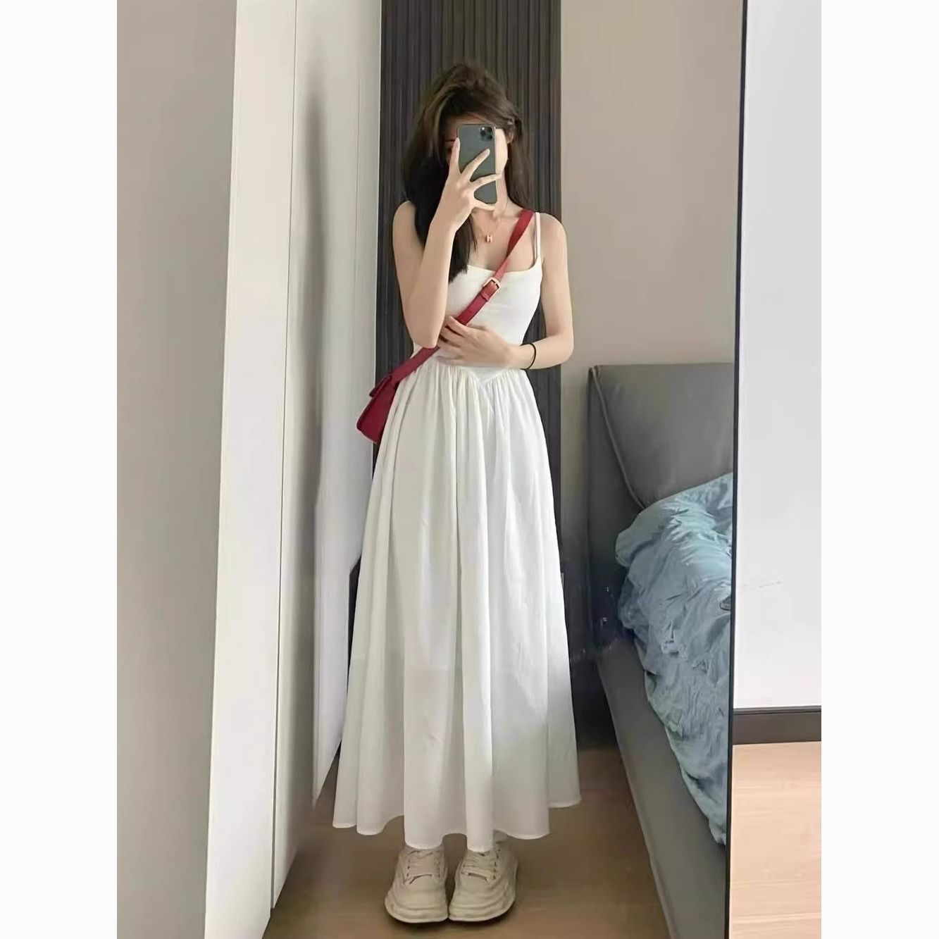 大人ワンピース ロング シンプルリボン付きワンピース
