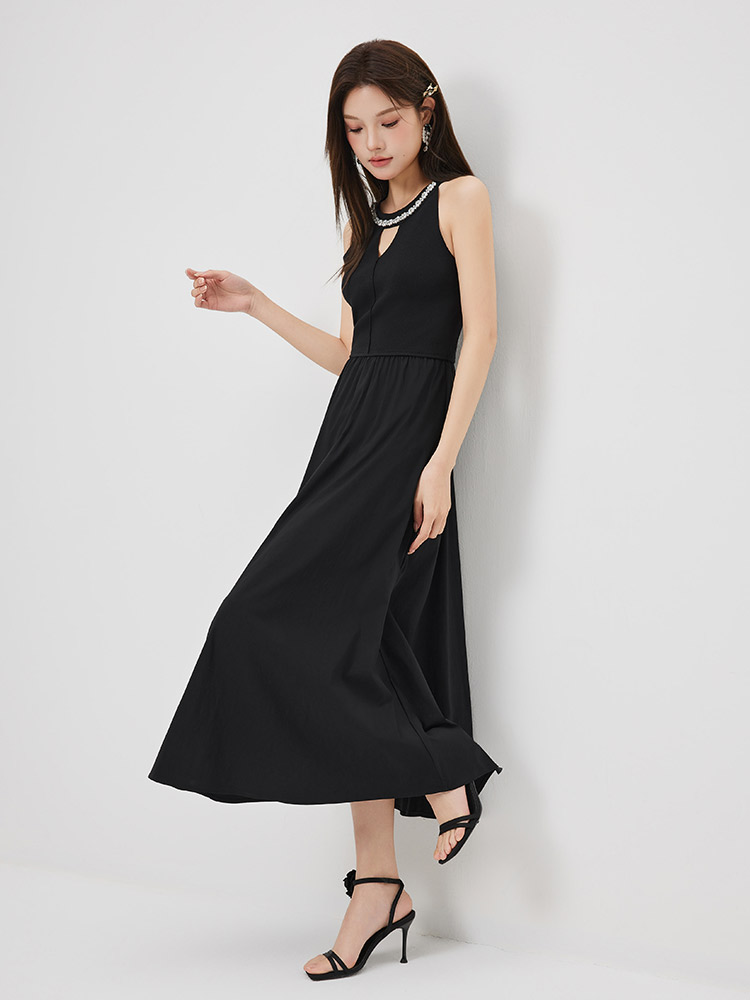 大人ワンピース 大人ワンピース キラめき襟付きロングワンピース