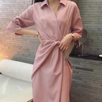 大人ワンピース ロング シャツ風ラップワンピース