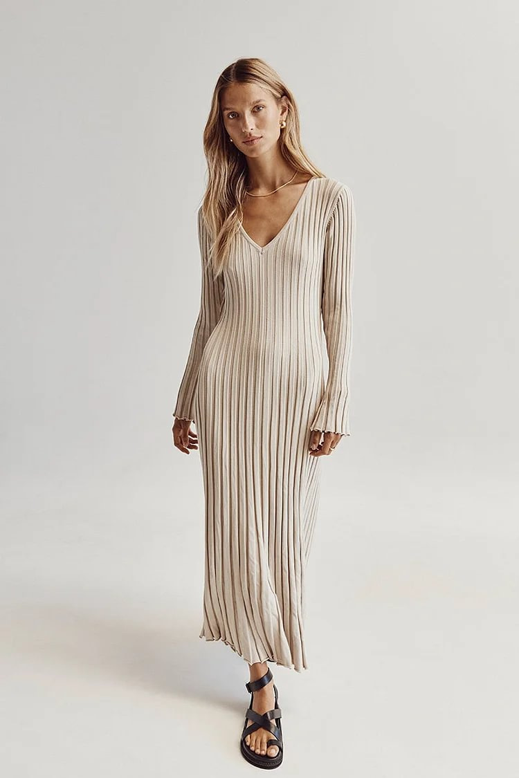 大人ワンピース ロング リブ編みフィット美シルエットワンピース