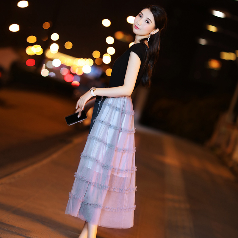 大人ワンピース ロング シアーティアードロングワンピース