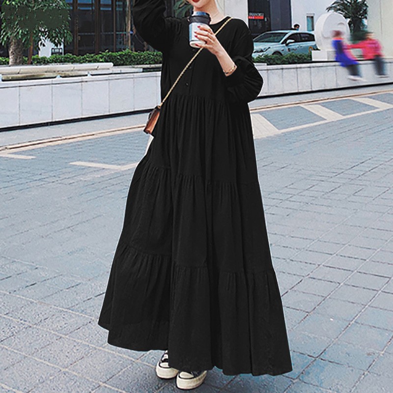大人ワンピース ロング シンプル大人ゆったりティアードワンピース