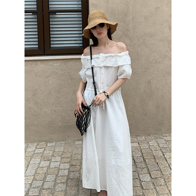 大人ワンピース ロング フリルデコルテ リゾートロングワンピース