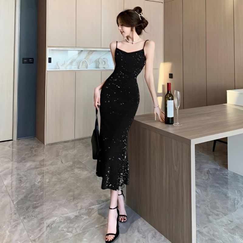 大人ワンピース ロング キラめきスパンコール大人ロングキャミワンピース