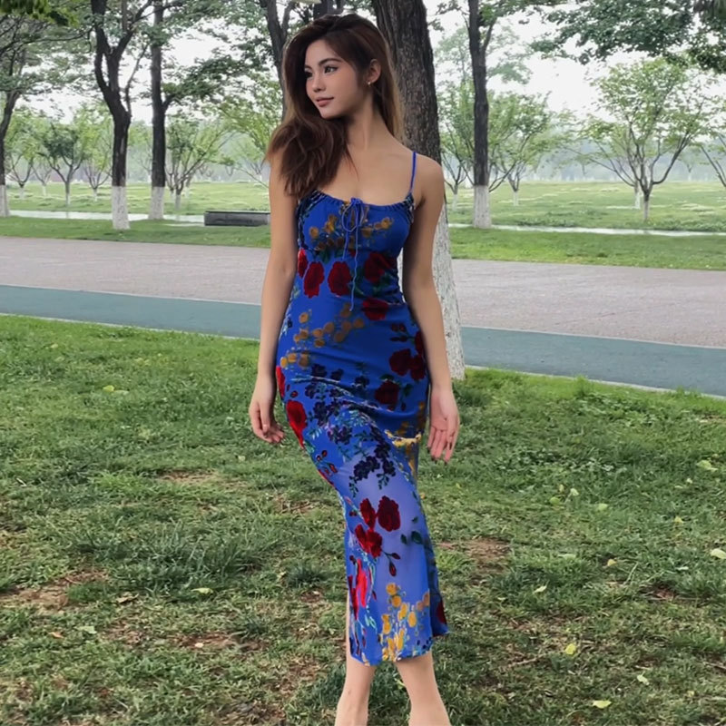 大人ワンピース ロング 大人なゆらめき花柄キャミワンピース
