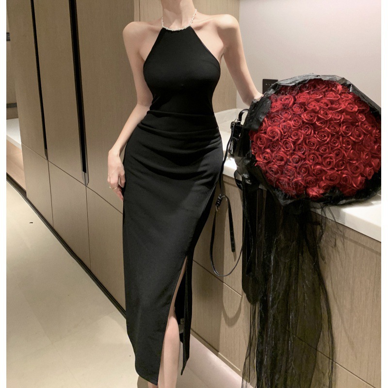 大人ワンピース ロング 上品ホルターネックロングワンピース