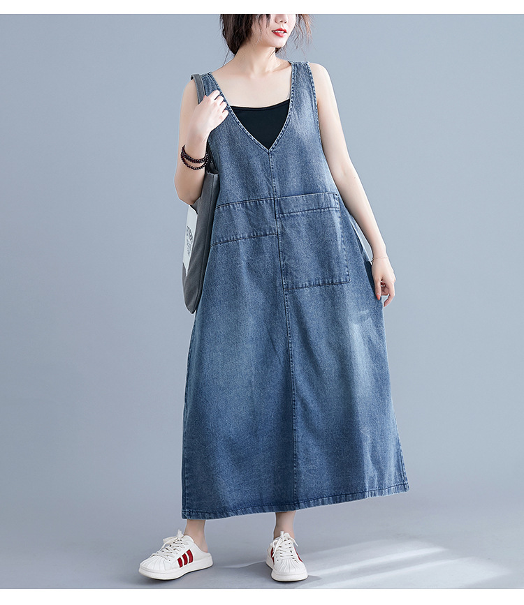 大人ワンピース ロング ゆったりデニムジャンパースカート