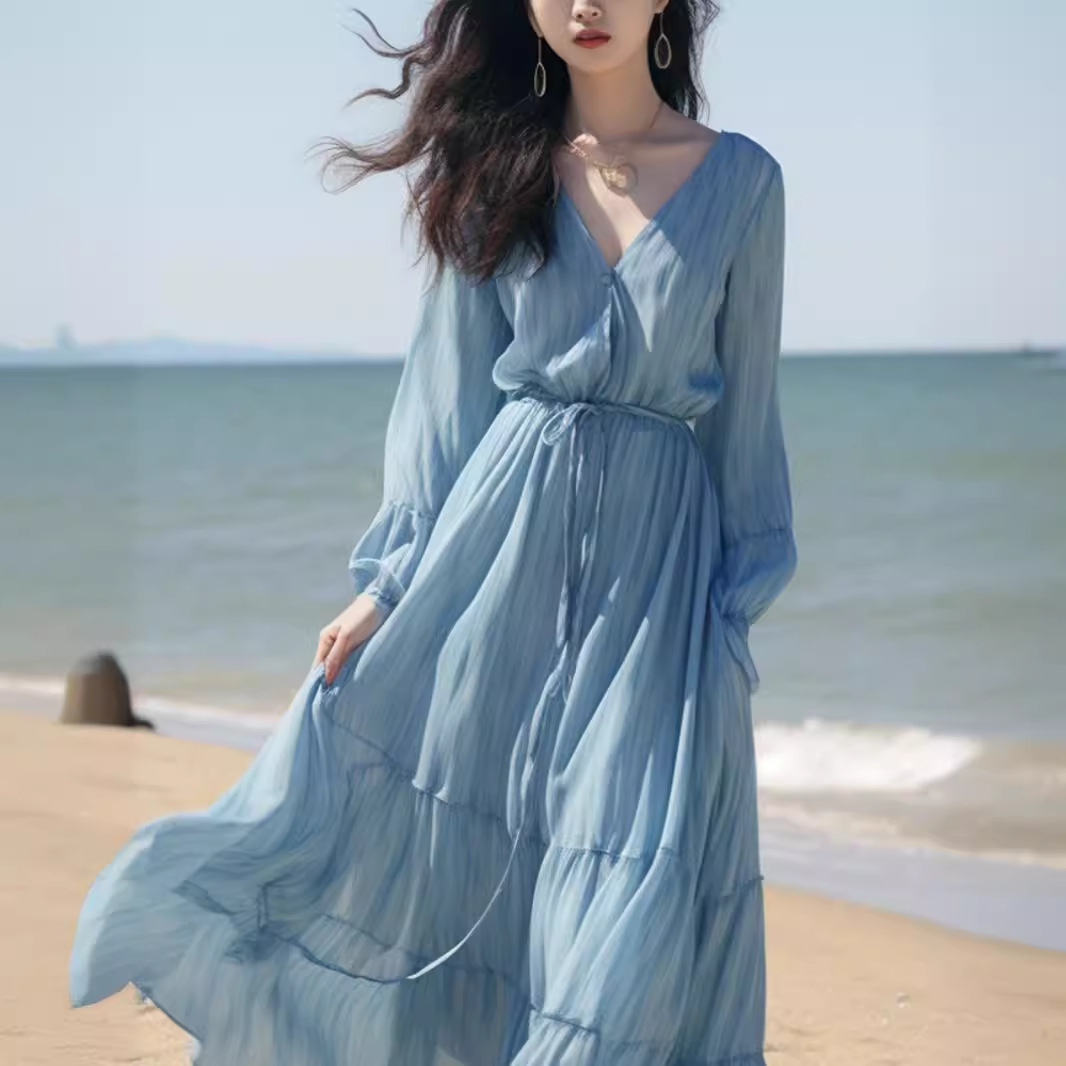大人ワンピース ロング シアーティアードフレアワンピース