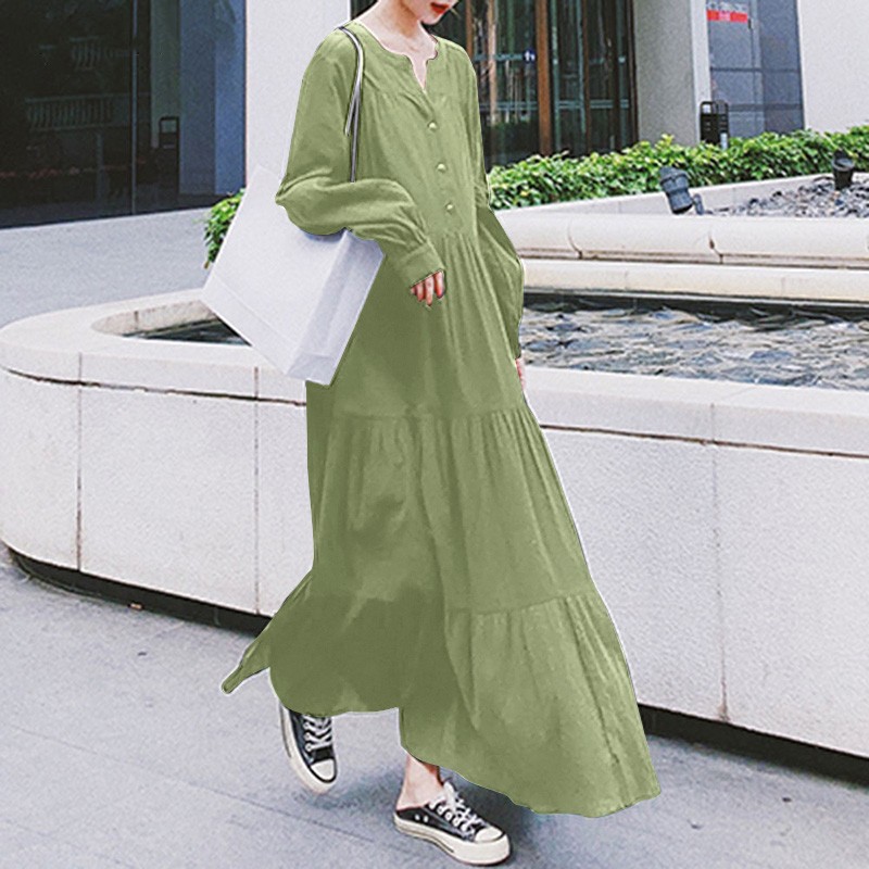 大人ワンピース ロング シンプル大人ゆったりティアードワンピース