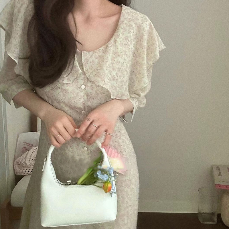 大人ワンピース ロング フリル襟ワンピース