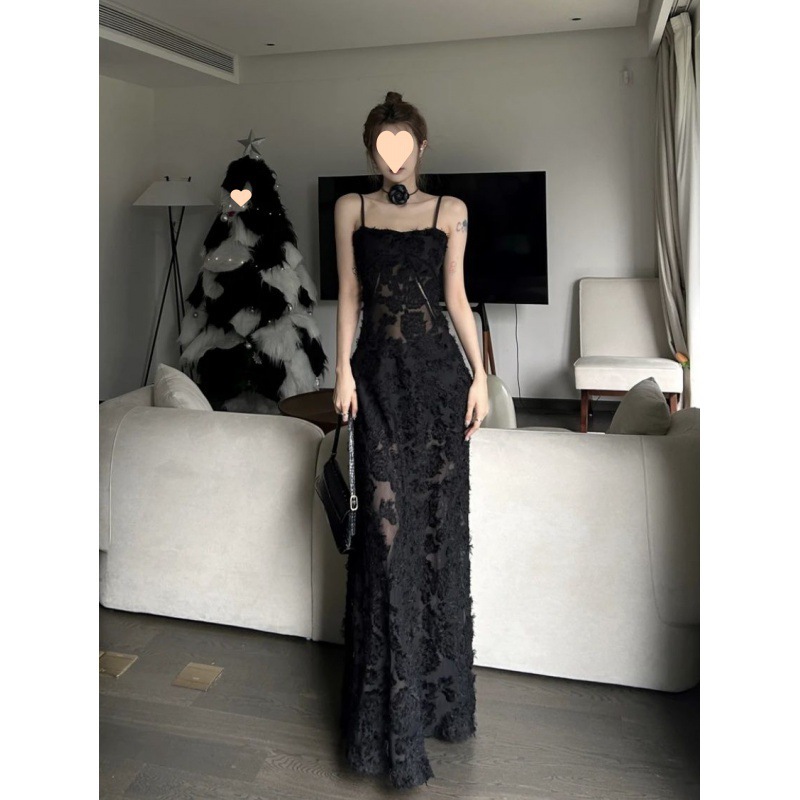 大人ワンピース ロング シアーレースキャミソールロングワンピース