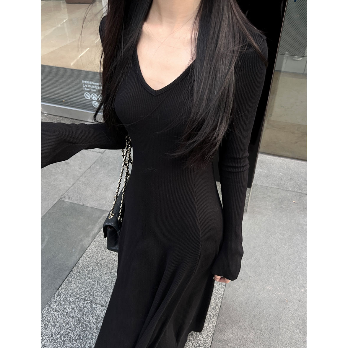大人ワンピース ロング フィット感リブ素材