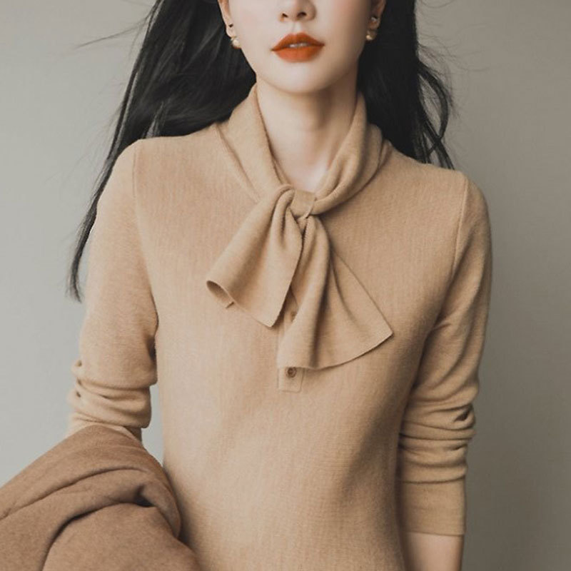 大人ワンピース ロング リボンタイ付き上品大人ワンピース