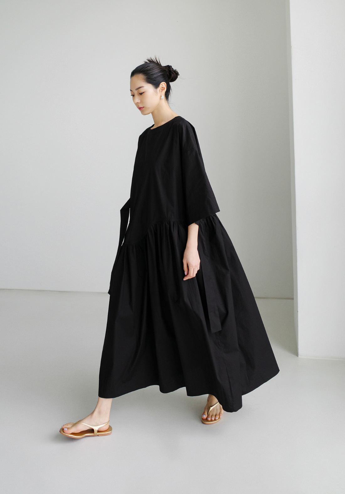 大人ワンピース ロング ギャザーたっぷり大人ゆったりワンピース