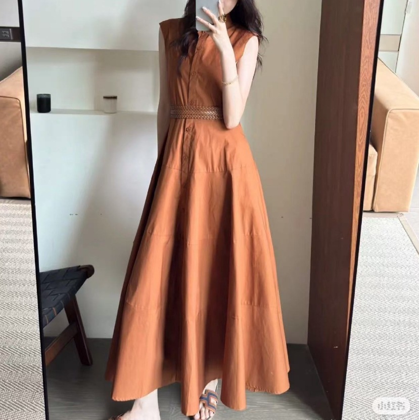 大人ワンピース ロング 編み込みベルト付きシャツワンピース