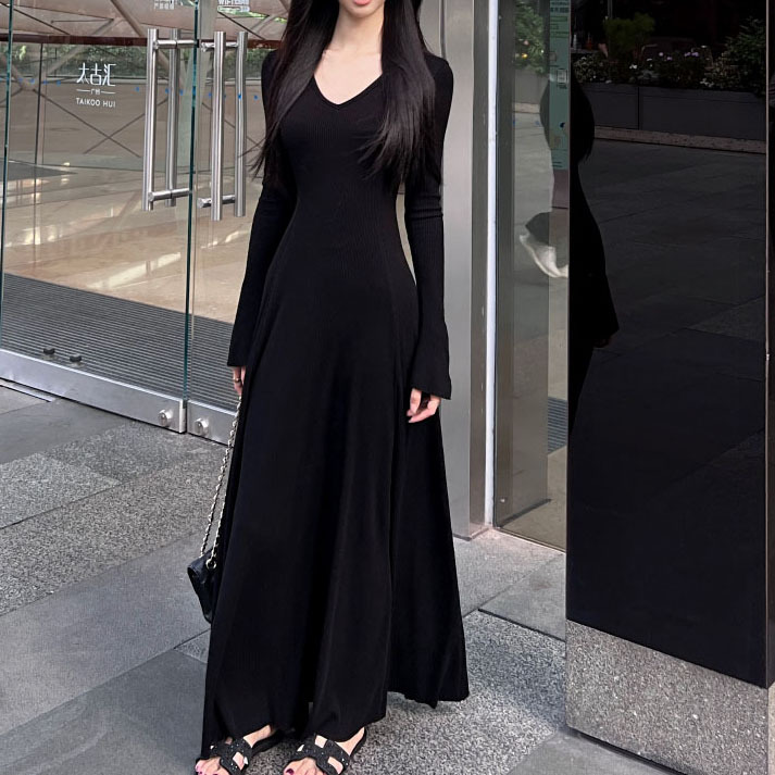 大人ワンピース ロング フィット感リブ素材