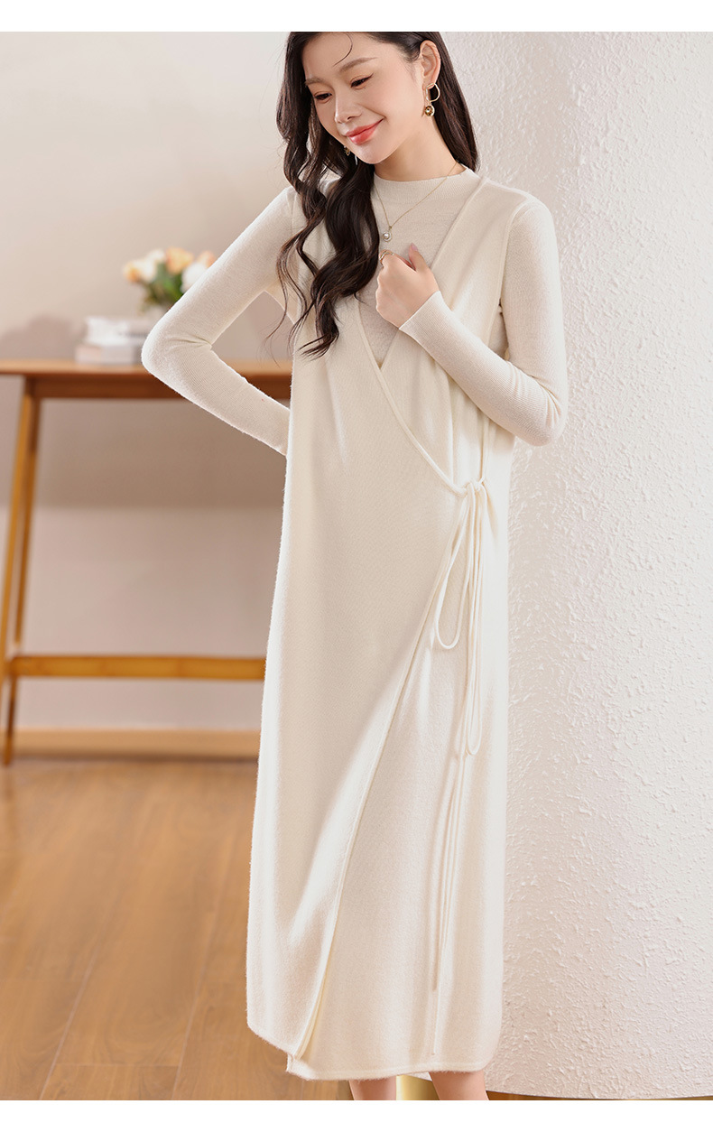 大人ワンピース ロング 上品ニットドレープロングワンピース