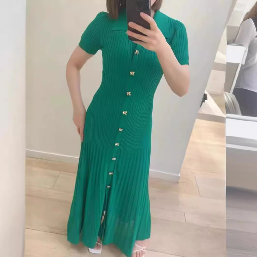 大人ワンピース ロング フロントボタン リブニット ワンピース