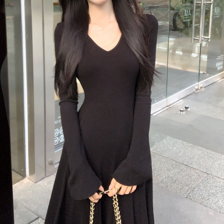 大人ワンピース ロング フィット感リブ素材
