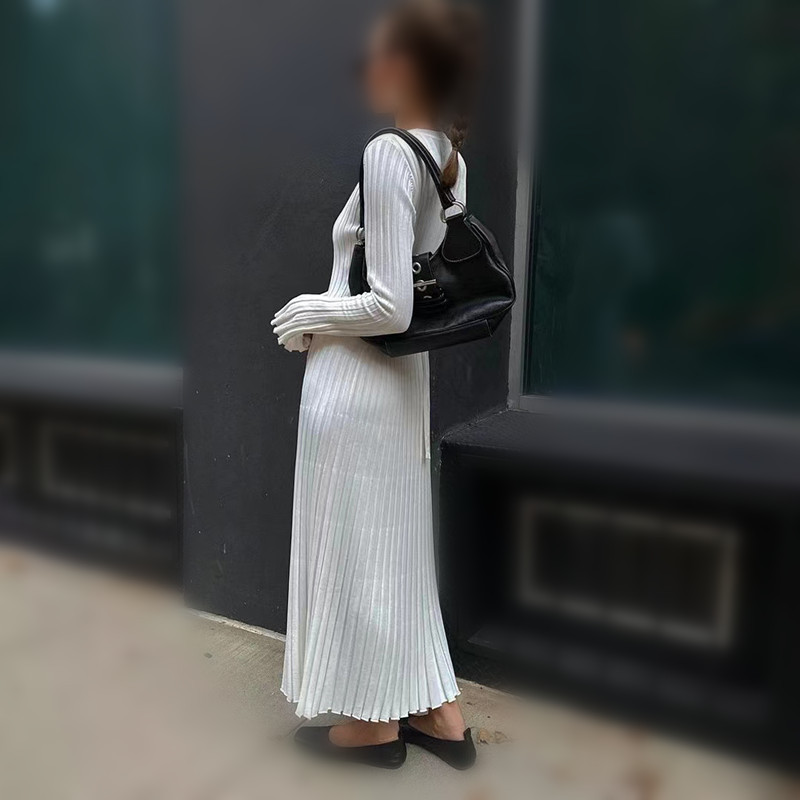 大人ワンピース ロング リブ編みフィット美シルエットワンピース