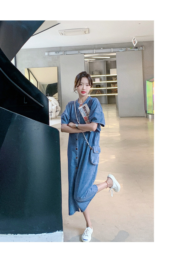 大人ワンピース ロング ノーカラーデニムワンピース