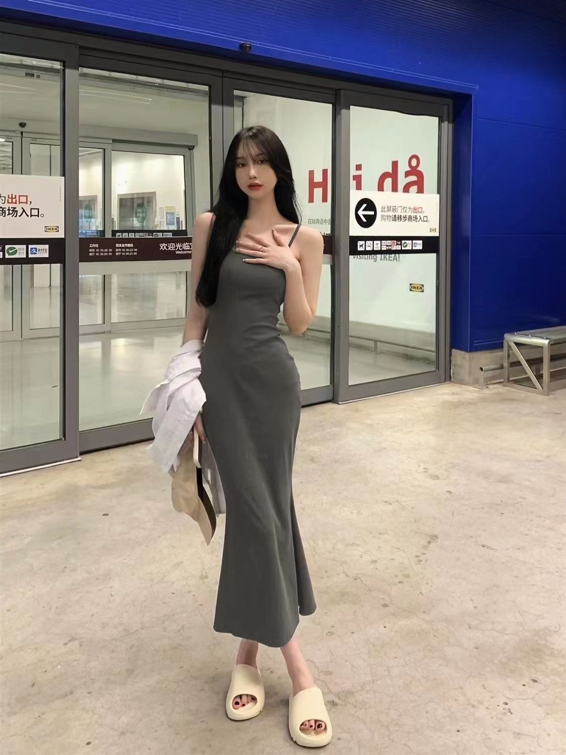 大人ワンピース ロング なめらかシルエットキャミソールワンピース
