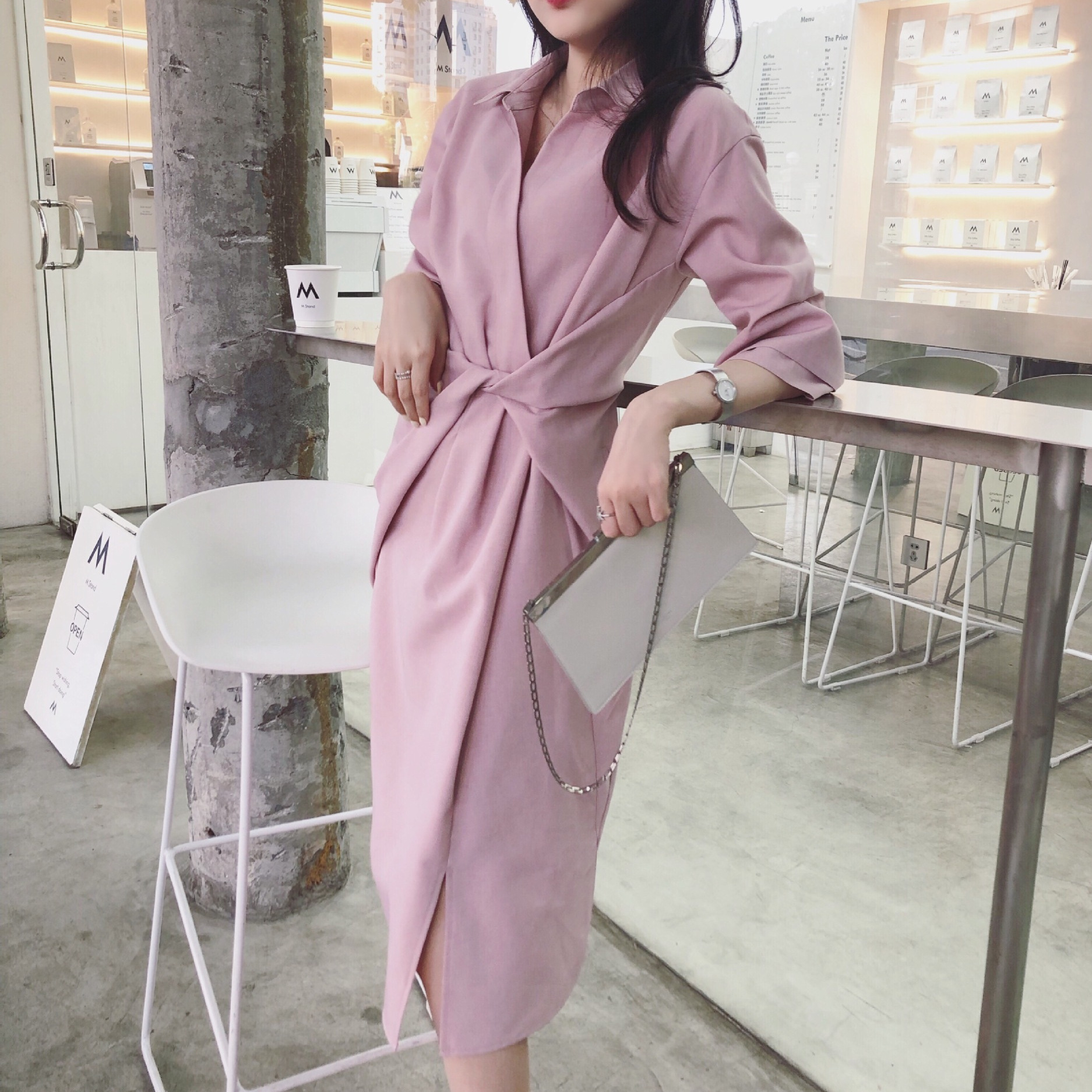 大人ワンピース ロング シャツ風ラップワンピース