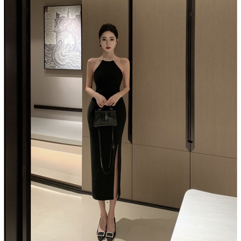 大人ワンピース ロング 上品ホルターネックロングワンピース