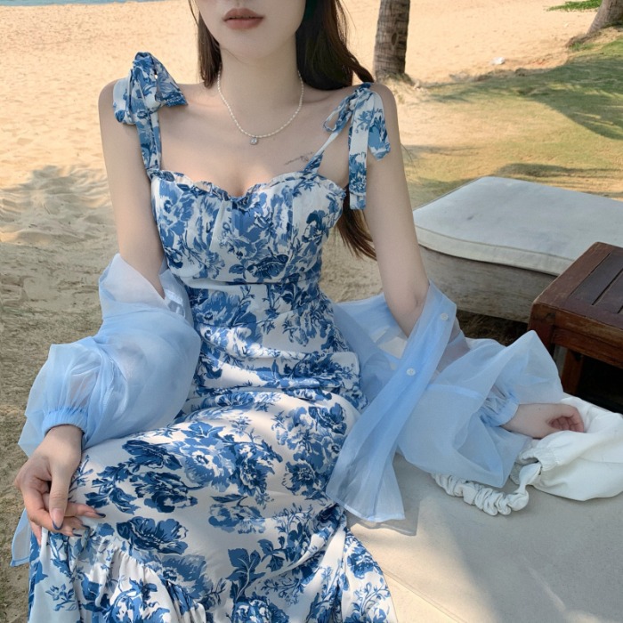 大人ワンピース ロング 優美な花柄レトロキャミソールワンピース
